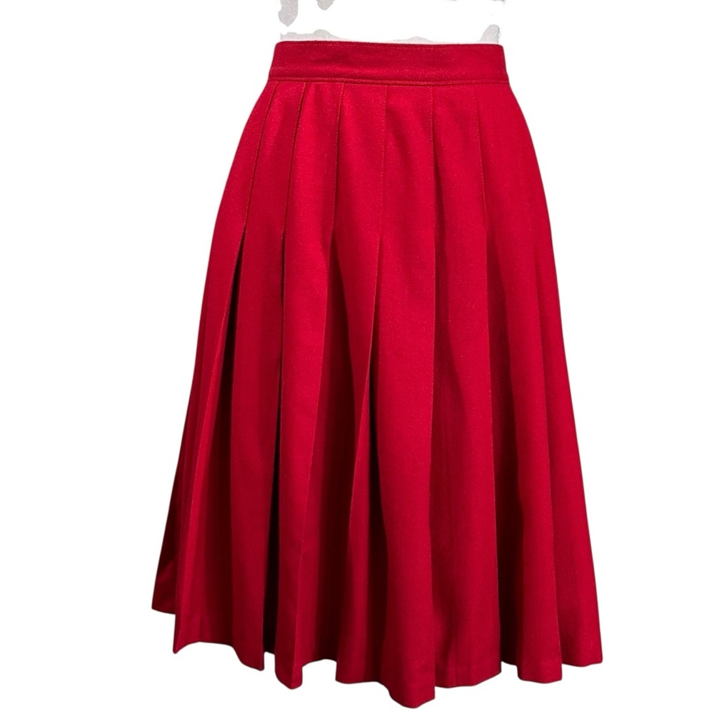 Vintage Pendleton 100% Virgin Wool Red 12 Pleated A-Line Midi Skirt Unlined